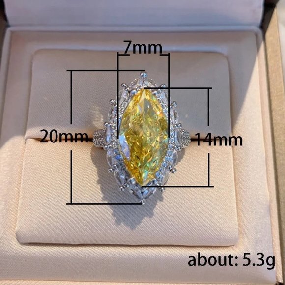 New 925 Silver Marquise Cut Yellow CZ Vintage Ring - Picture 5 of 6